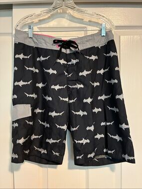 Old Navy Black Swim Trunks with White Shark Print